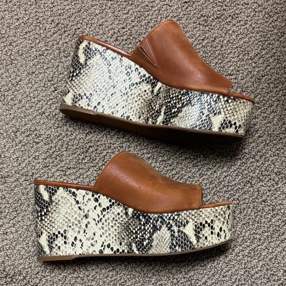 Nine West Brown Snake Print Platform Wedge Sandals